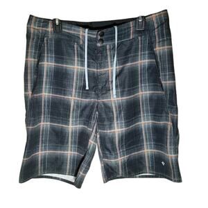 Columbia 34x11 Black Orange Plaid Omni-Shade Shorts Outdoor Hiking UPF Sportwear